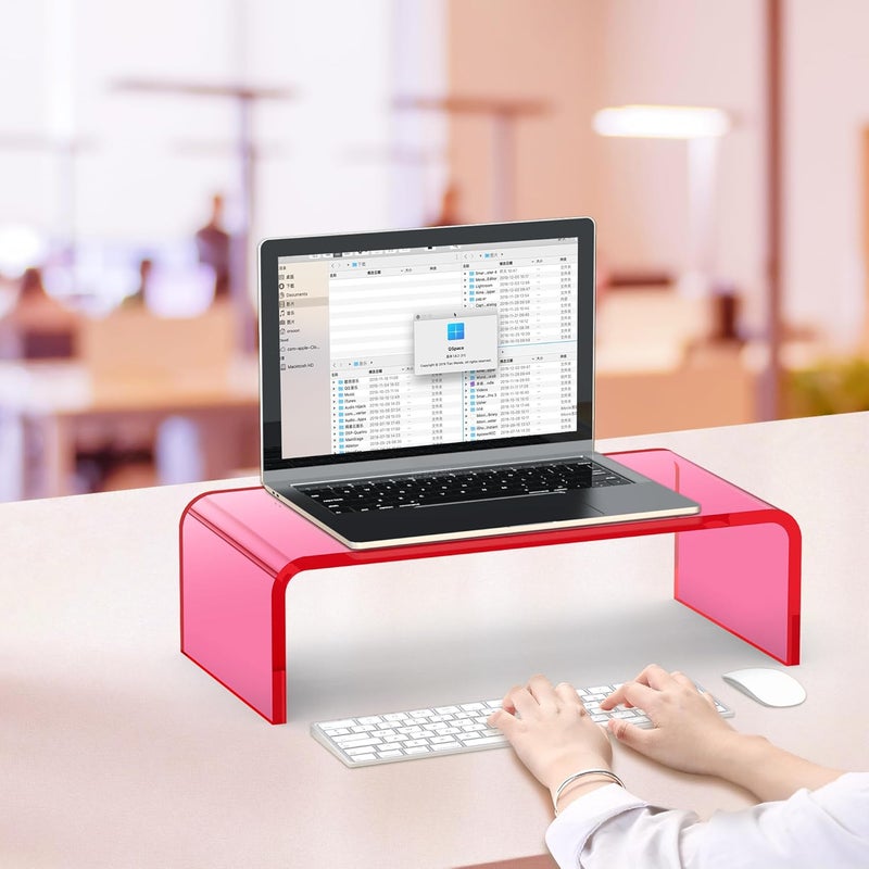 Beimu Acrylic Monitor Stand Riser Acrylic Laptop Stand for Desk Clear Computer Monitor Stand for Desk Accessories iMac Organizer Office Must-Haves Product for Working from Home Bright Pink - Image 4